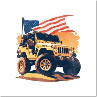 Vintage Summer 4th of July Jeep Beach Sunset car Posters and Art